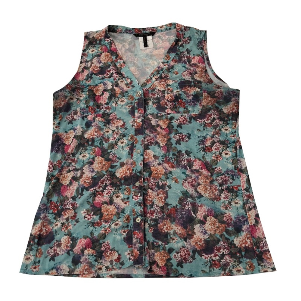 BCBG Max Azria Floral Button Front‎ Sleeveless Blouse